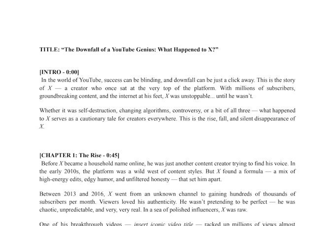 write viral youtube documentary scripts like sunnyv2 and fern